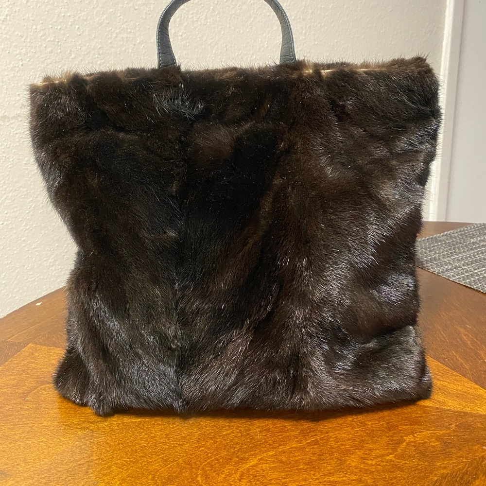 LOEWE Mini Mink Fur Bag Black Leather Bag